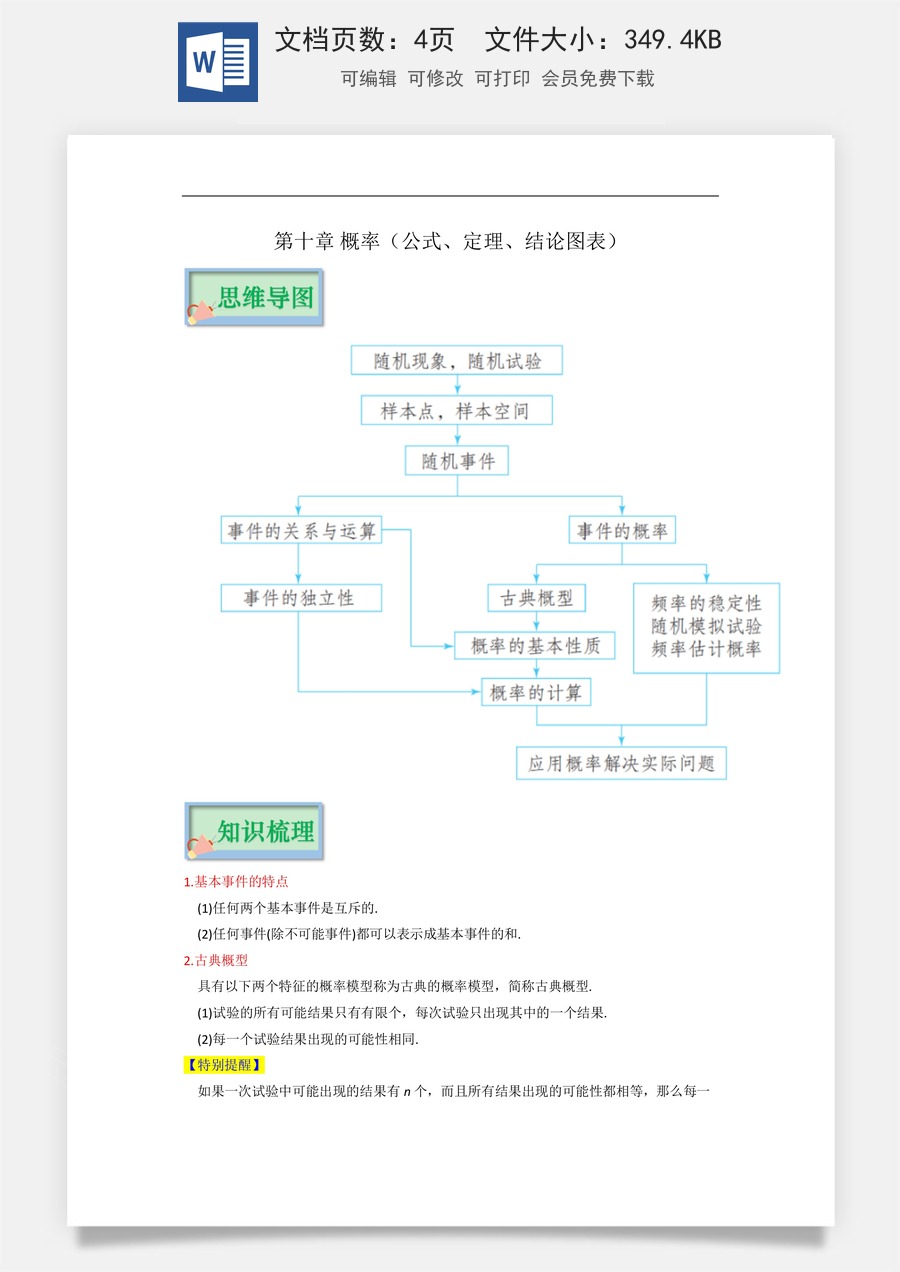【必修】新高考-高中数学-第10章 概率（公式、定理、结论图表）-4页.docx